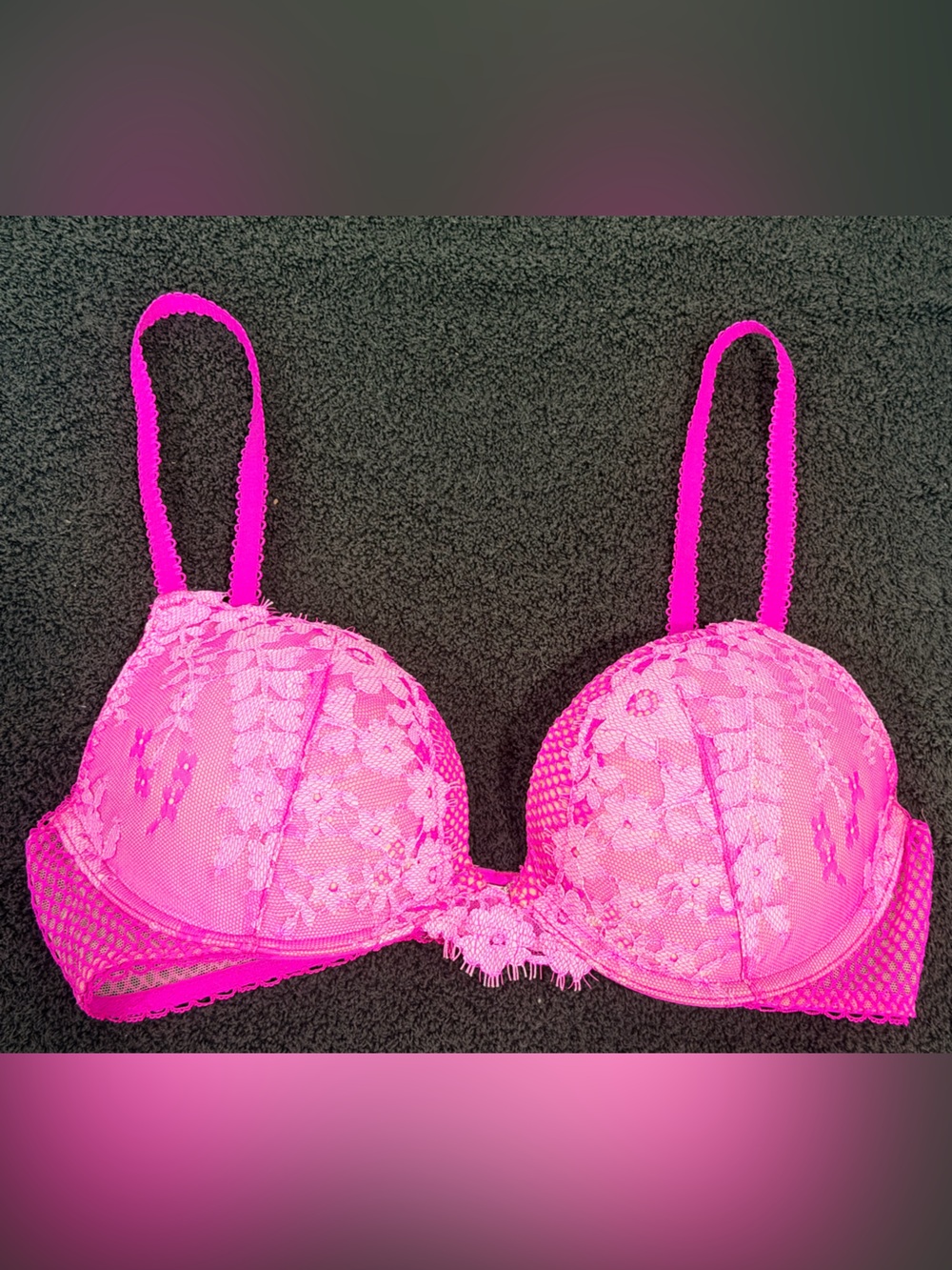 Victoria's Secret “Dream Angels” Push-Up Bra Hot Pink Lace Underwire Bra